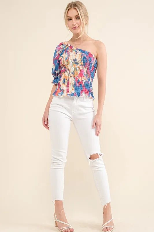 And the Why - Multicolor Smocked One Shoulder Top