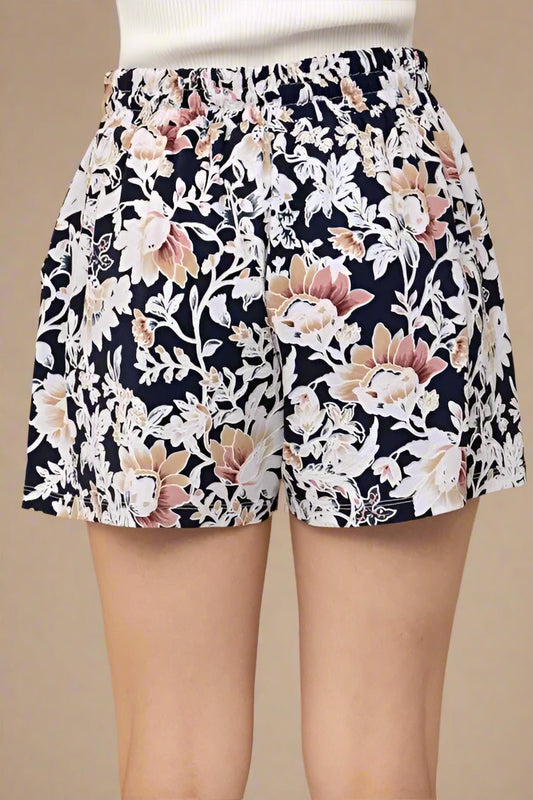 And the Why - Navy Floral Elastic Waist Shorts