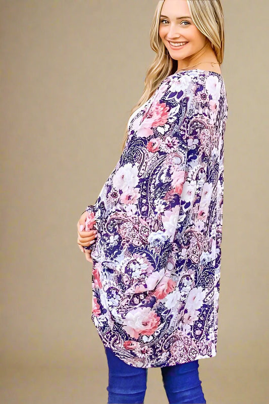 And the Why - Navy Floral Paisley Kimono Cardigan