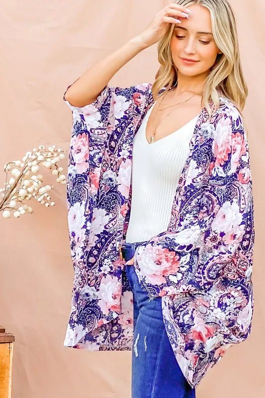 And the Why - Navy Floral Paisley Kimono Cardigan