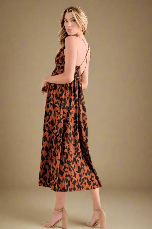 And the Why - Rust Leopard Print Midi Dress