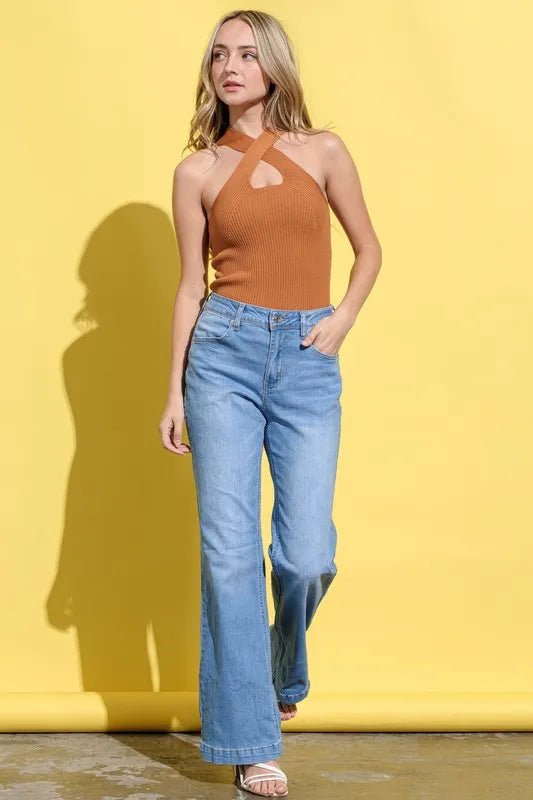 And the Why - Rust Ribbed Halter Keyhole Tank