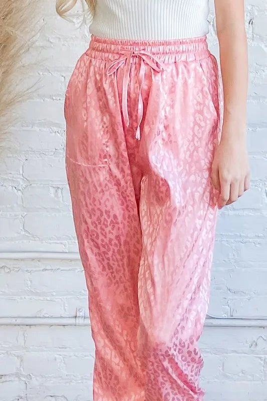 And the Why - Satin Leopard Drawstring Joggers – Pink Coral