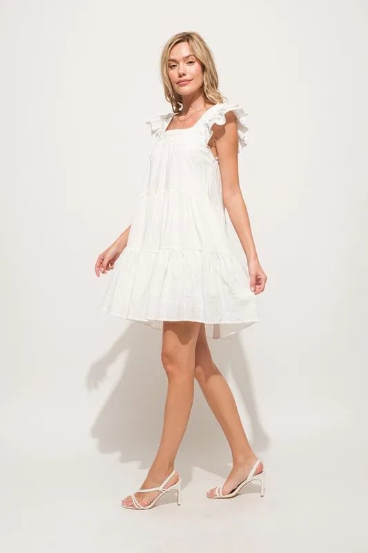 And the Why - Textured Babydoll Mini Dress in Crisp White
