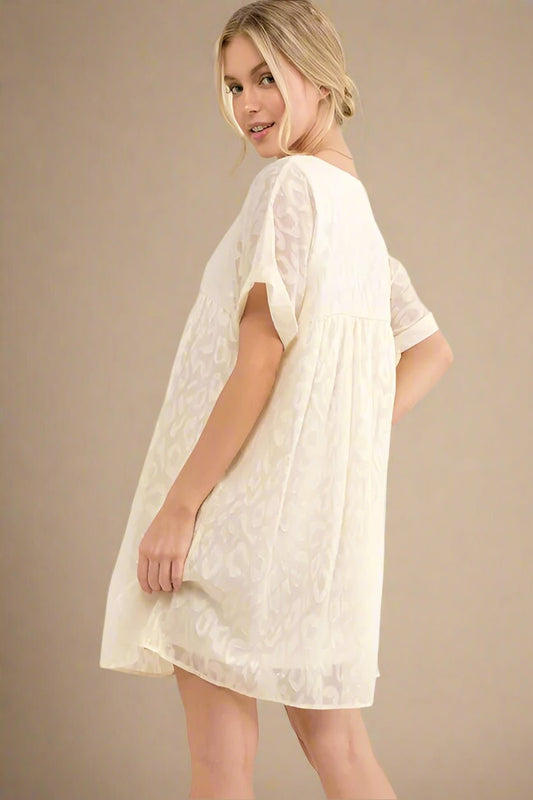 And the Why - Textured Leopard Jacquard Mini Dress in Cream Ivory
