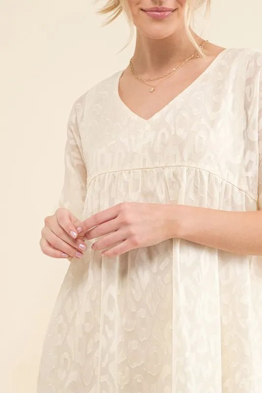 And the Why - Textured Leopard Jacquard Mini Dress in Cream Ivory
