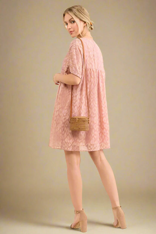 And the Why - Textured Leopard Print Mini Dress in Dusty Rose