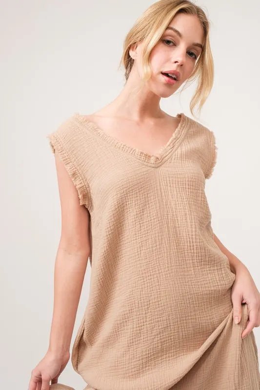 And the Why - Textured Tiered Maxi Dress in Soft Mocha