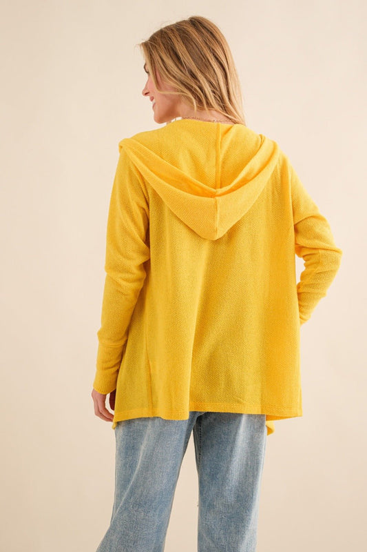 And the Why - Thermal Hooded Open Front Cardigan in Vivid Yellow