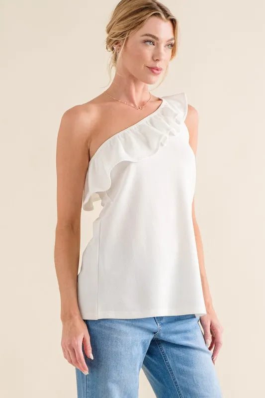 And the Why - White One - Shoulder Ruffle Top