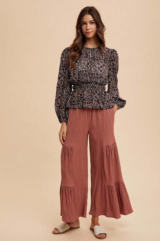 ANNIE WEAR - Black Abstract Print Peplum Blouse