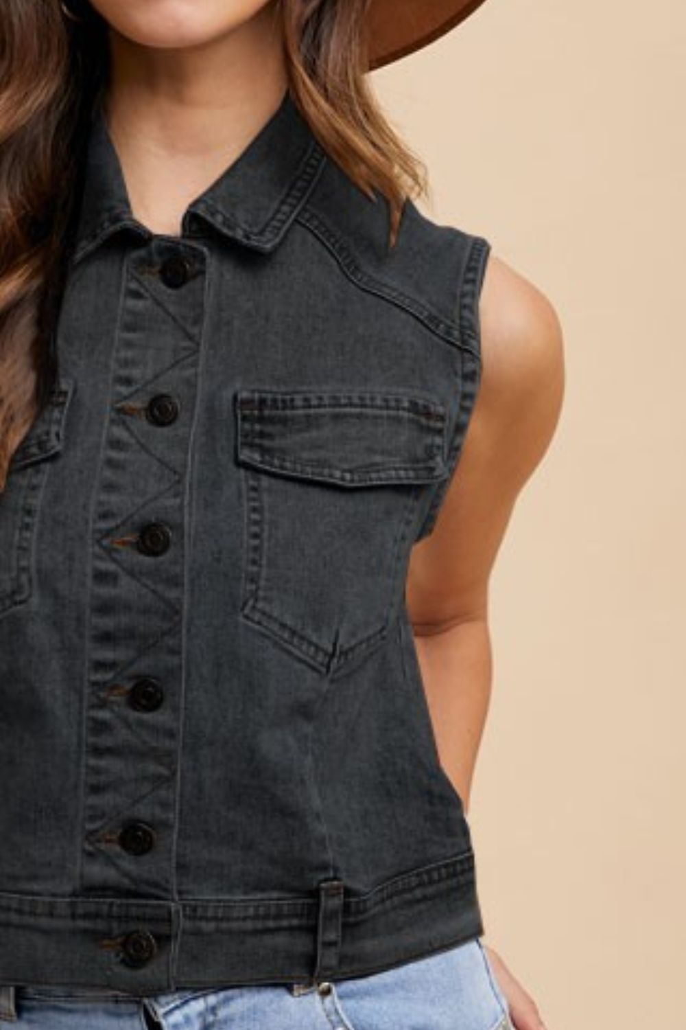 ANNIE WEAR - Black Button Down Denim Vest