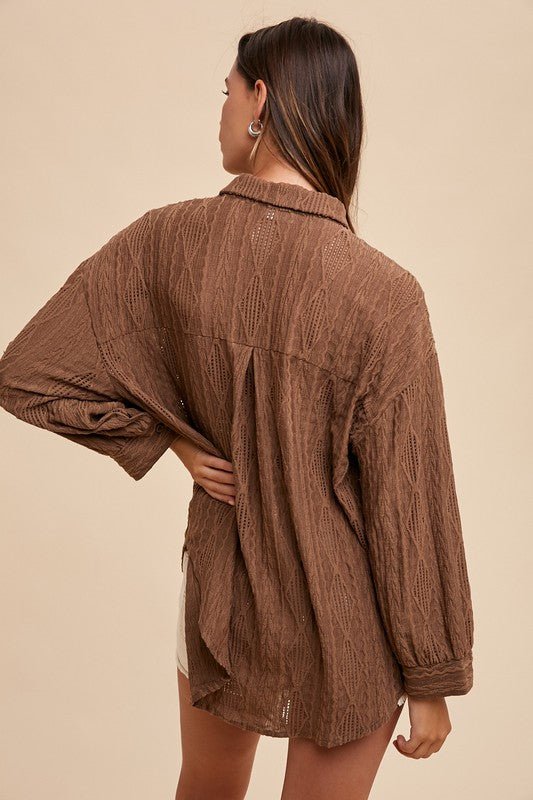 ANNIE WEAR - Brown Openwork Relaxed Fit Shirt