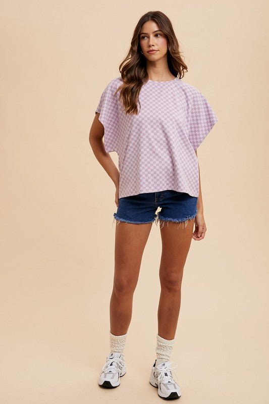 ANNIE WEAR - Checkered Short Sleeve T-Shirt in Lavender