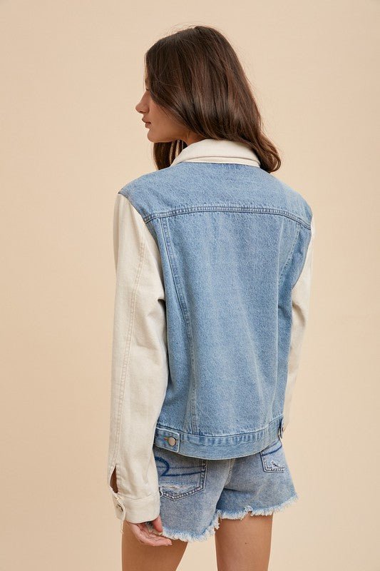 ANNIE WEAR - Medium Wash Color Blocked Denim Jacket