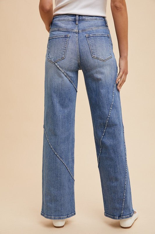 ANNIE WEAR - Medium Wash Decorative Seams Wide Leg Jeans