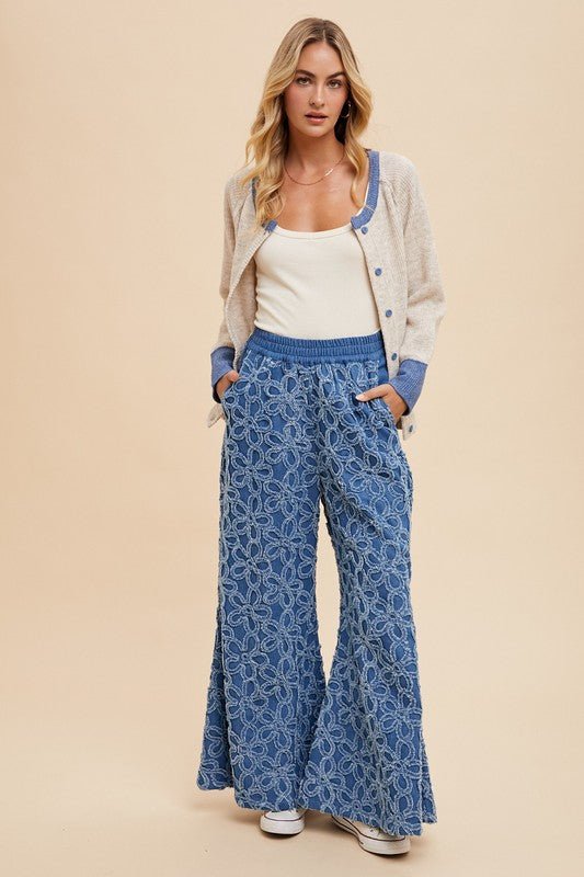 ANNIE WEAR - Oatmeal & Denim Blue Button Down Cardigan