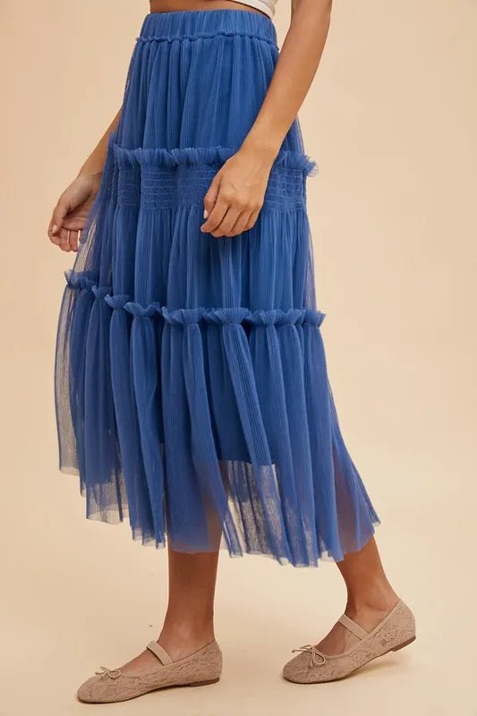 ANNIE WEAR - Royal Blue Tiered Tulle Midi Skirt