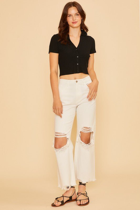ANNIE WEAR - White Distressed Raw Hem Jeans