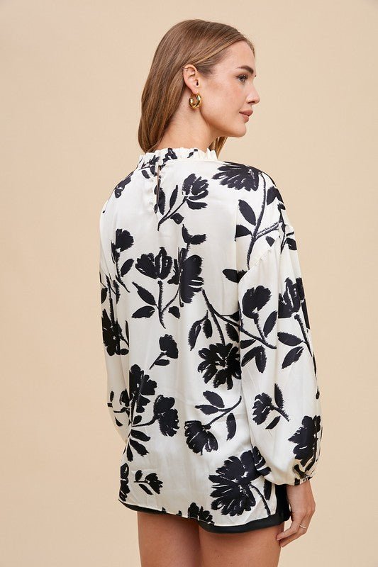 ANNIE WEAR - White Floral Print Long Sleeve Blouse
