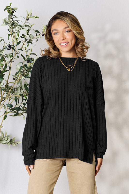 Basic Bae - Rib Knit Long Sleeve Tunic Top