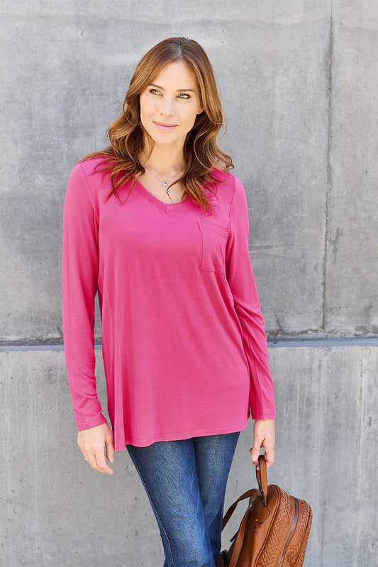 Basic Bae - V - Neck Long Sleeve Top