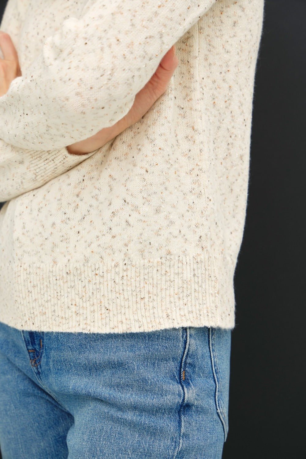 BE COOL - Heather Long Sleeve Sweater in Cream
