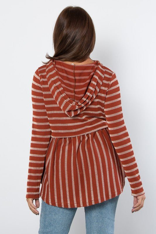 BE Stage - Striped Peplum Hoodie in Rust