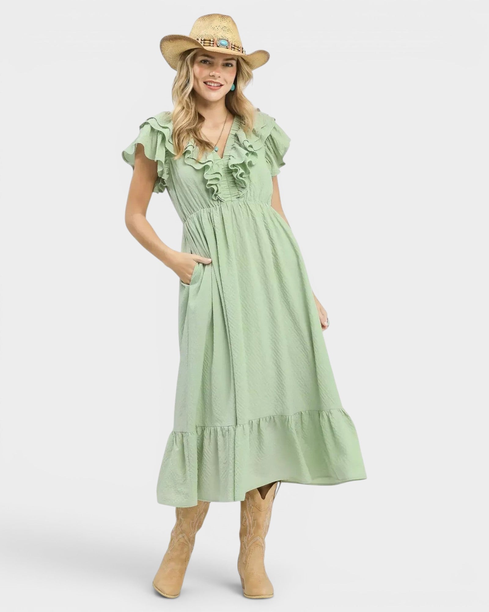 UMGEE Sage Ruffle Midi Dress Beach Rose Co. UMGEE Sage Ruffle Midi Dress Beach Rose Co.