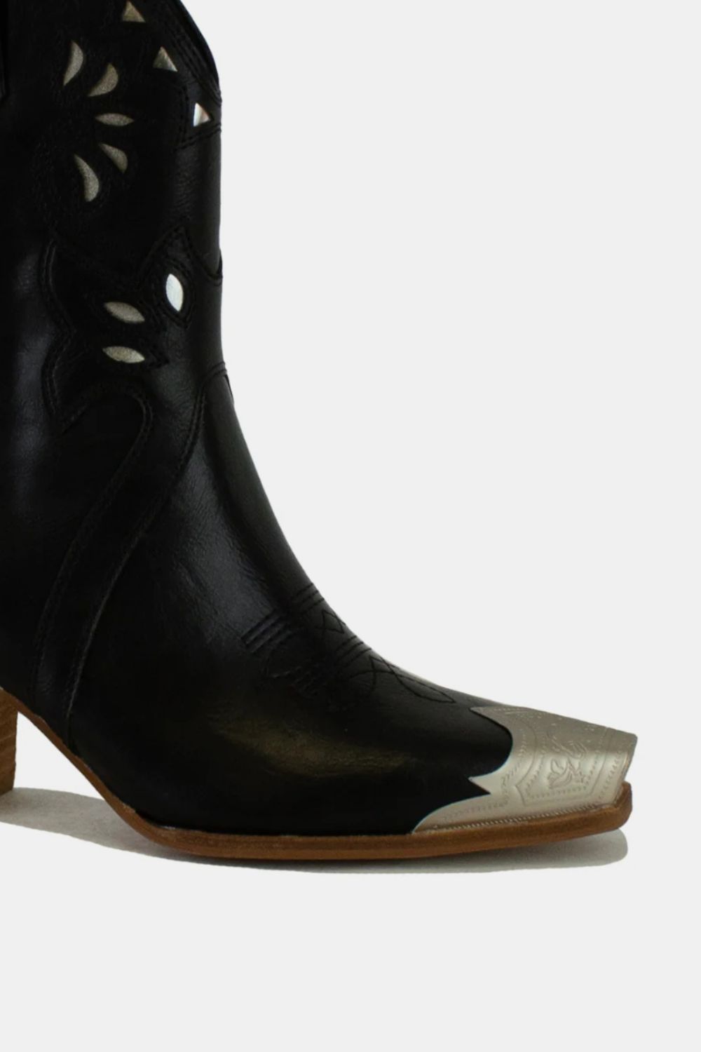 BEAST FASHION - Black Vegan Leather Cut Out Detail Cowgirl Boots