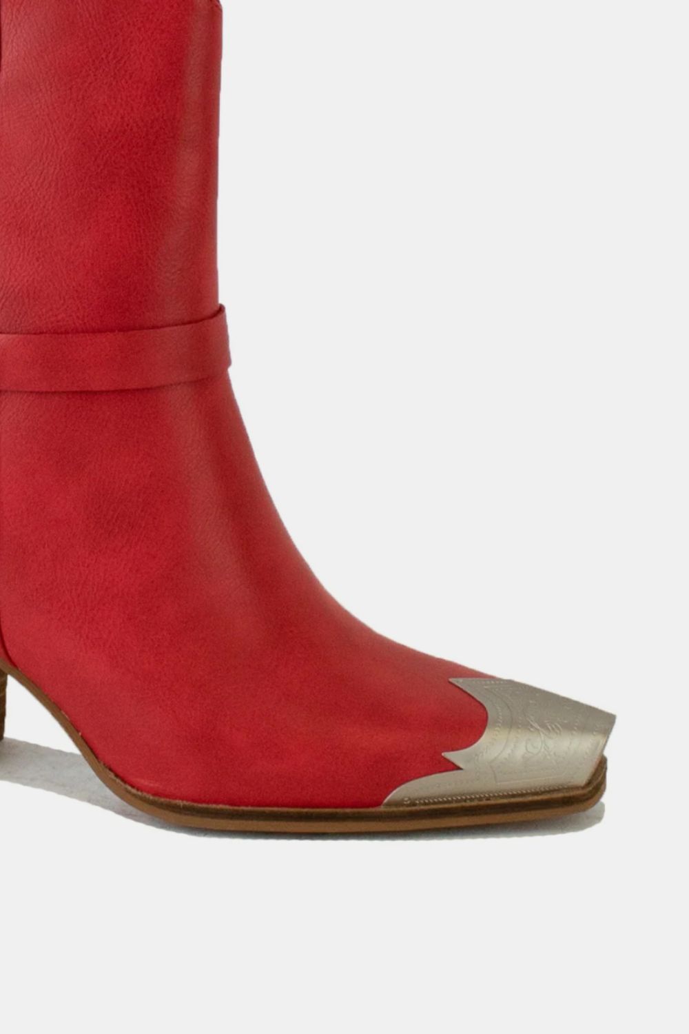 BEAST FASHION - Red Vegan Leather Metal Toe Cowgirl Boots