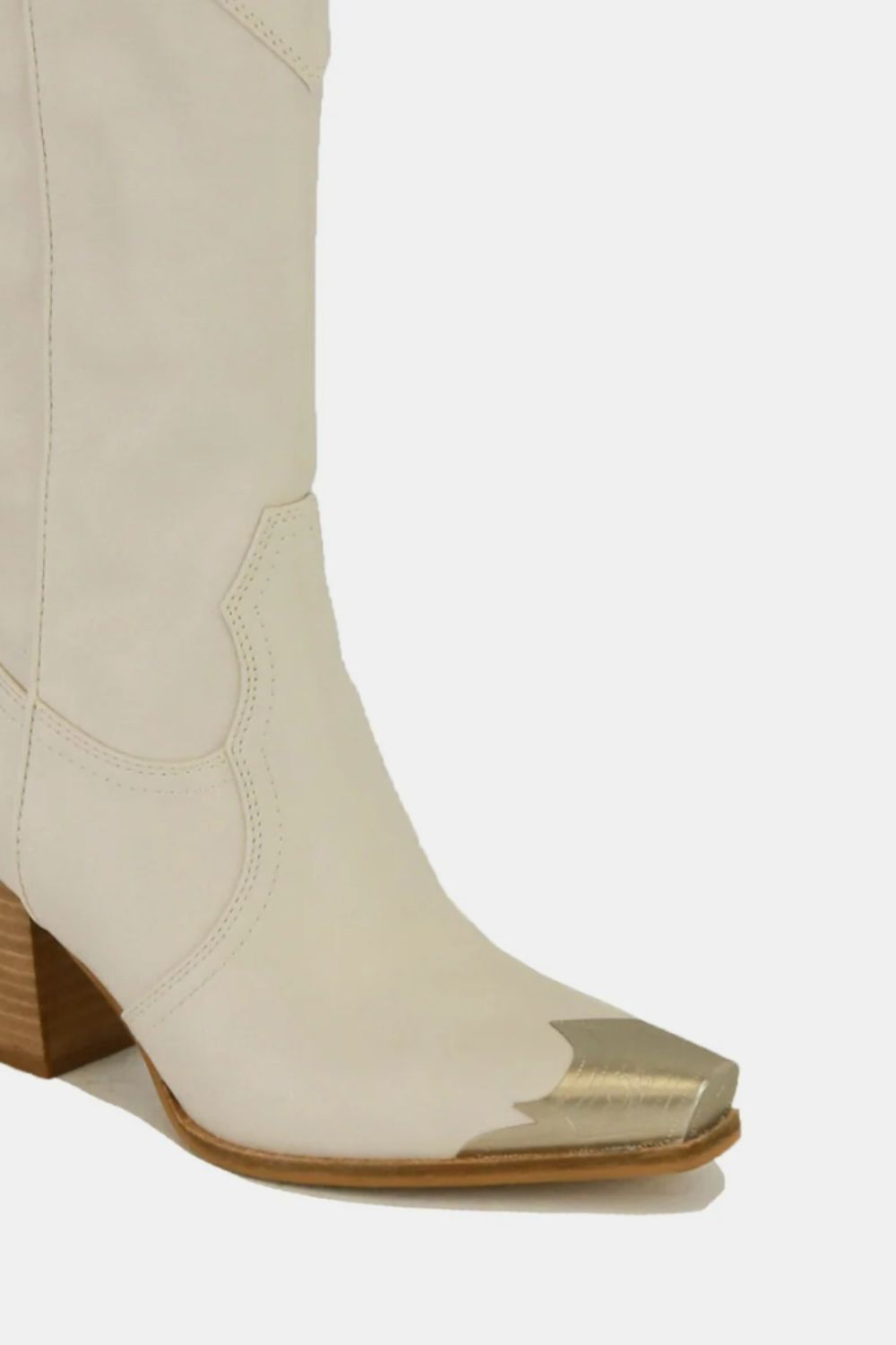 BEAST FASHION - Vegan Leather Metal Toe Cowgirl Boots in Ivory