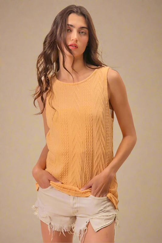 BiBi - Apricot Cable Knit Twist - Back Sleeveless Top