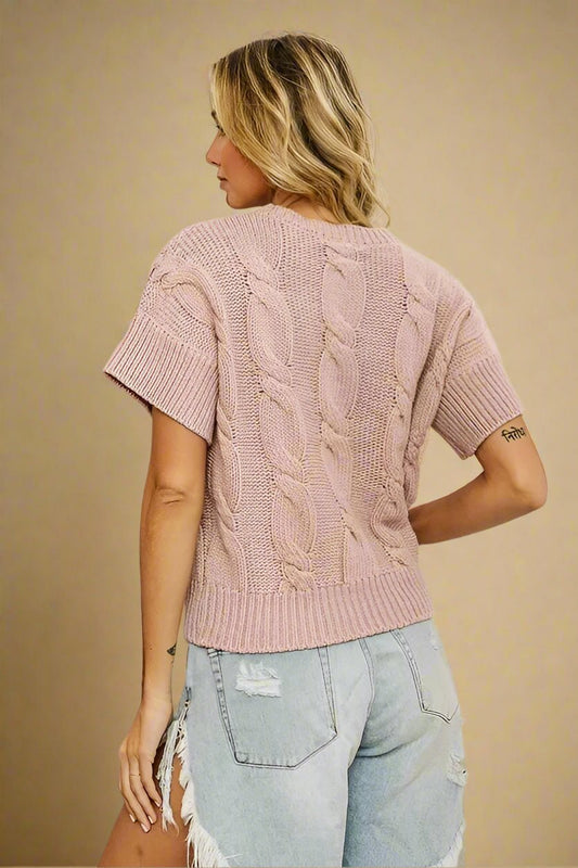 BiBi - Cable Knit Sweater Tee in Soft Mauve