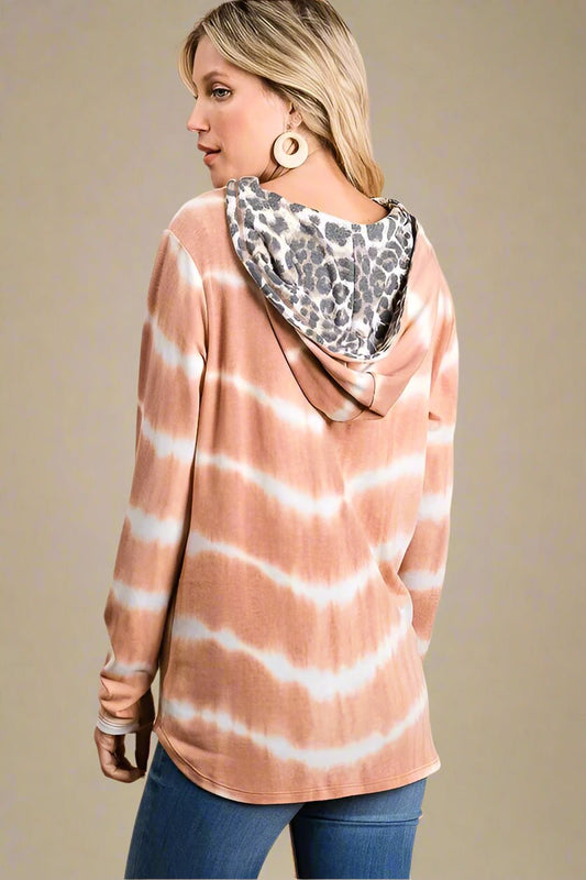 BiBi - Clay Tie Dye Hoodie with Leopard Print Lining