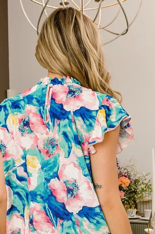 BiBi - Flutter Sleeve Blouse in Watercolor Floral