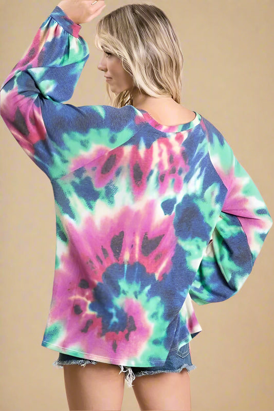 BiBi - Multicolor Tie - Dye Long Sleeve Oversized Top