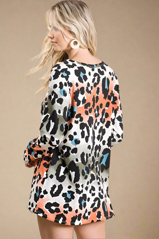 BiBi - Olive & Rust Ombre Leopard Long Sleeve Top