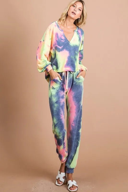 BiBi - Rainbow Tie - Dye Joggers – Navy & Pink