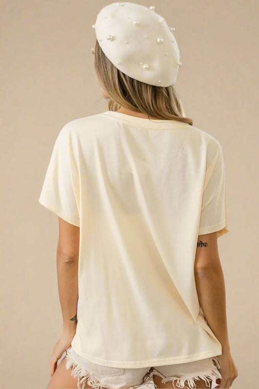 BiBi - Rhinestone Burst Tee in Soft Cream