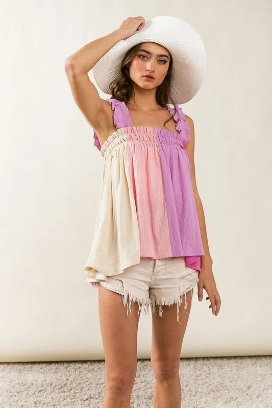 BiBi - Ruffle Strap Ombre Babydoll Top in Pink & Orchid