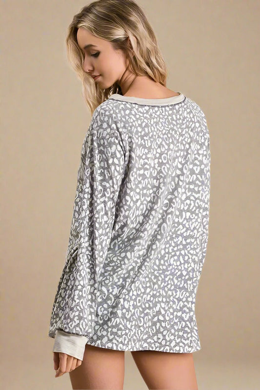 BiBi - Snow Leopard Print Long Sleeve T-Shirt