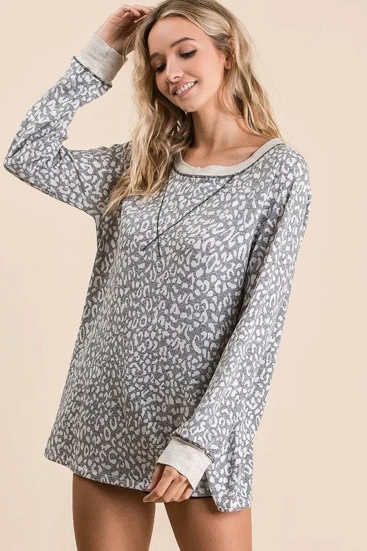 BiBi - Snow Leopard Print Long Sleeve T-Shirt