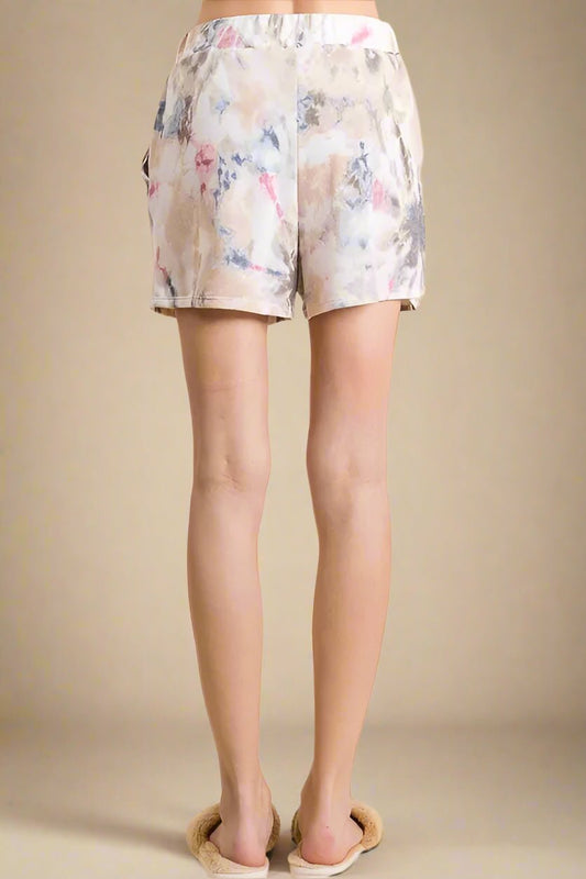 BiBi - Taupe & Lavender Cloud Tie - Dye Drawstring Shorts
