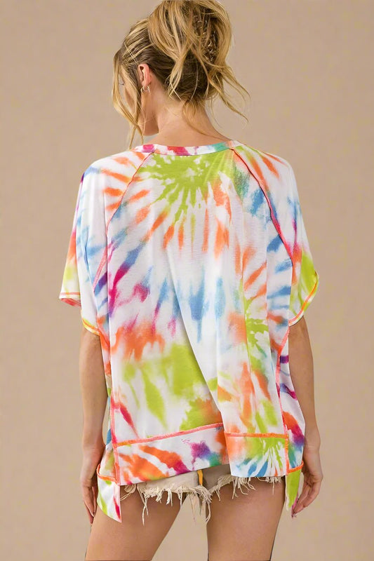 BiBi - Tie - Dye Oversized Tee in Rainbow & White