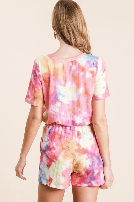 BiBi - Waffle Knit Drawstring Shorts – Rainbow Tie - Dye