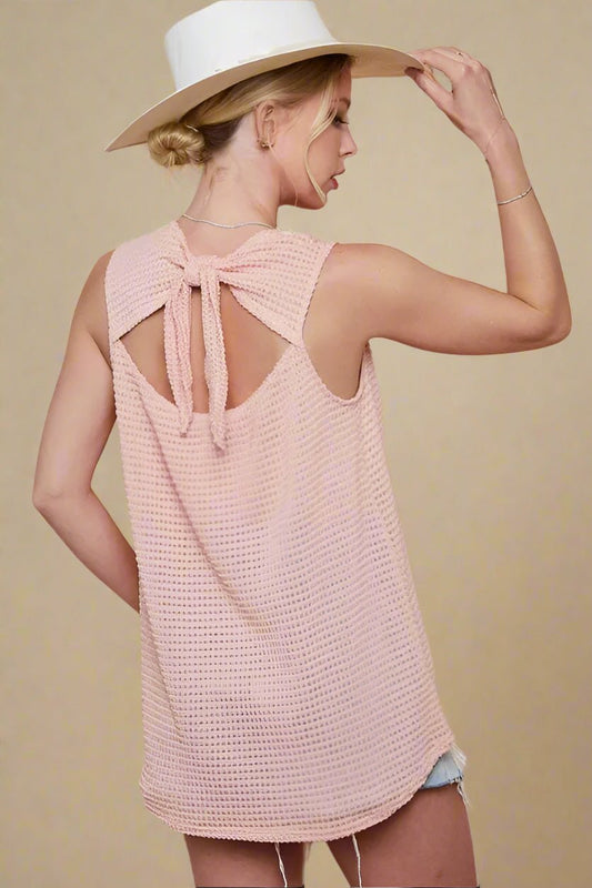 BiBi - Waffle Knit Tie - Back Tank – Soft Peach