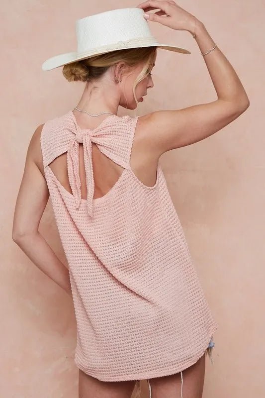 BiBi - Waffle Knit Tie - Back Tank – Soft Peach