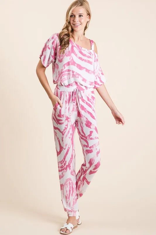 BiBi - Zebra Tie Dye Lounge Set in Pink & Ivory