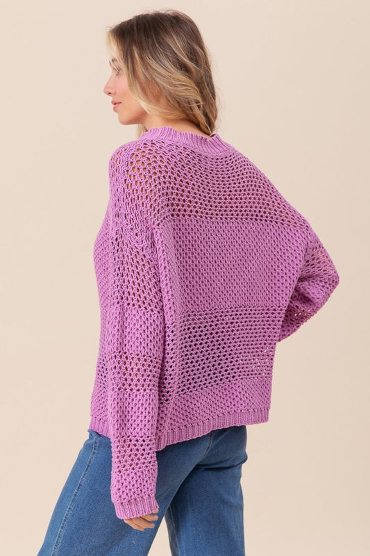 BiBiOpenwork Long Sleeve Knit Top in Berry